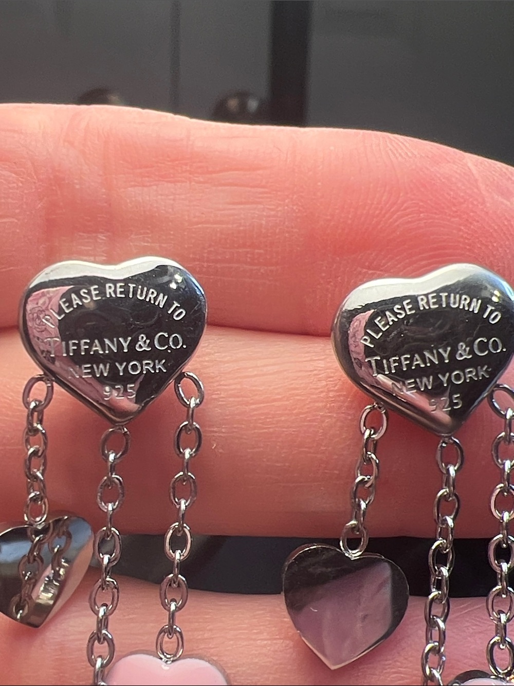 Silver Hearts with Heart Drop Dangles Charms in Silver and Pink Enamel - Picture 4 of 6